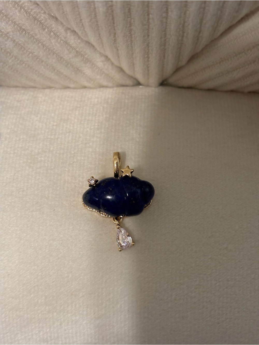 Gold Cloud Pendant with Deep Blue Lapis Stone and Teardrop Crystal